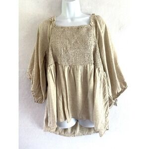 Grace+Karma Peasant Linen Blend Shirt 2X Cottagecore Prairie Rustic Romantic